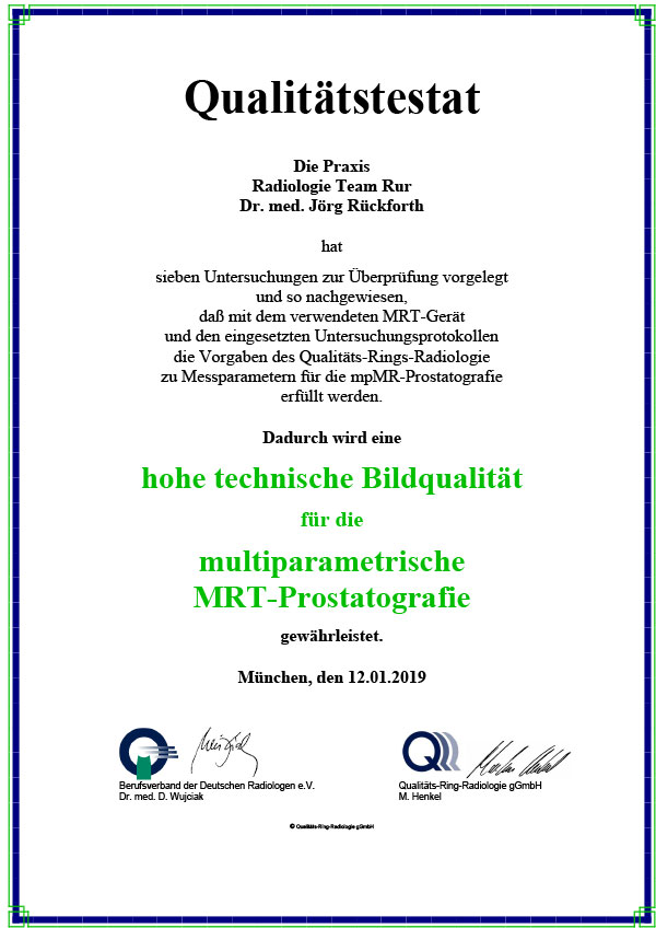 Zertifikat für die multiparametrische MRT-Prostatografie